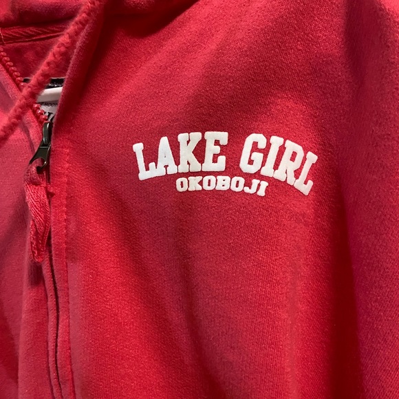 Retro Pink Lake Gil Okoboji IOWA Full Zip Large Graphic Women’s S Hoodie - Picture 3 of 8